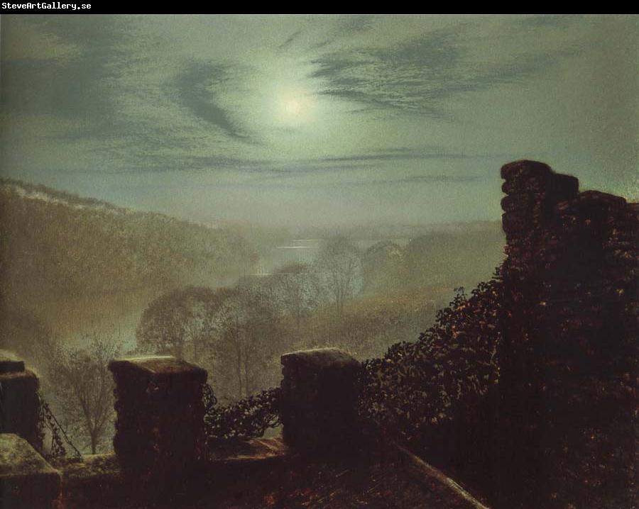 Atkinson Grimshaw Full Moon Behind Cirrus Cloud From the Roundhay Park Castle Battlements